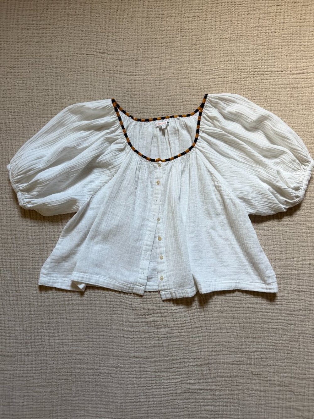 Sundry White Crop Balloon Sleeve Blouse Poet Peasant Boho